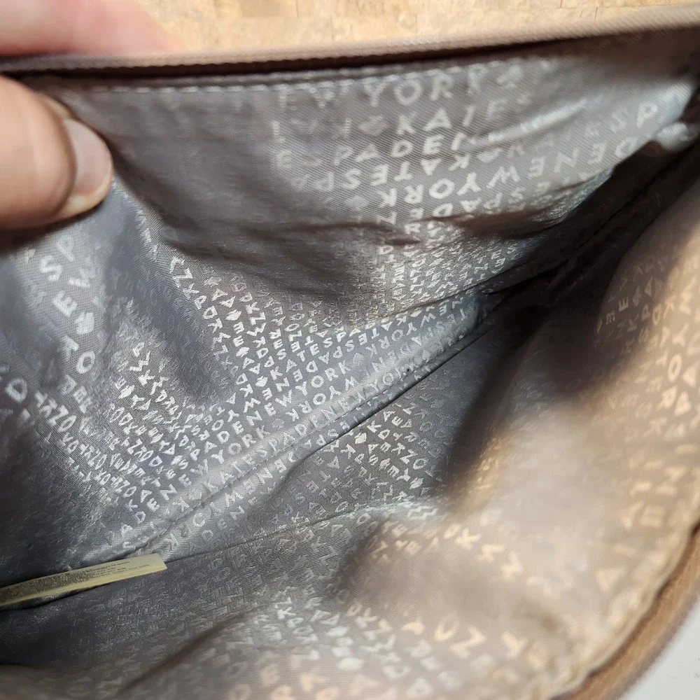 Kate Spade New York Taupe Saffiano Leather Glitter Large Cosmetic Pouch WLRU5216
